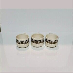 Lot of 3 Vintage 1970s Retro Boho Floral Petals  Lenox Stoneware Tea Cups